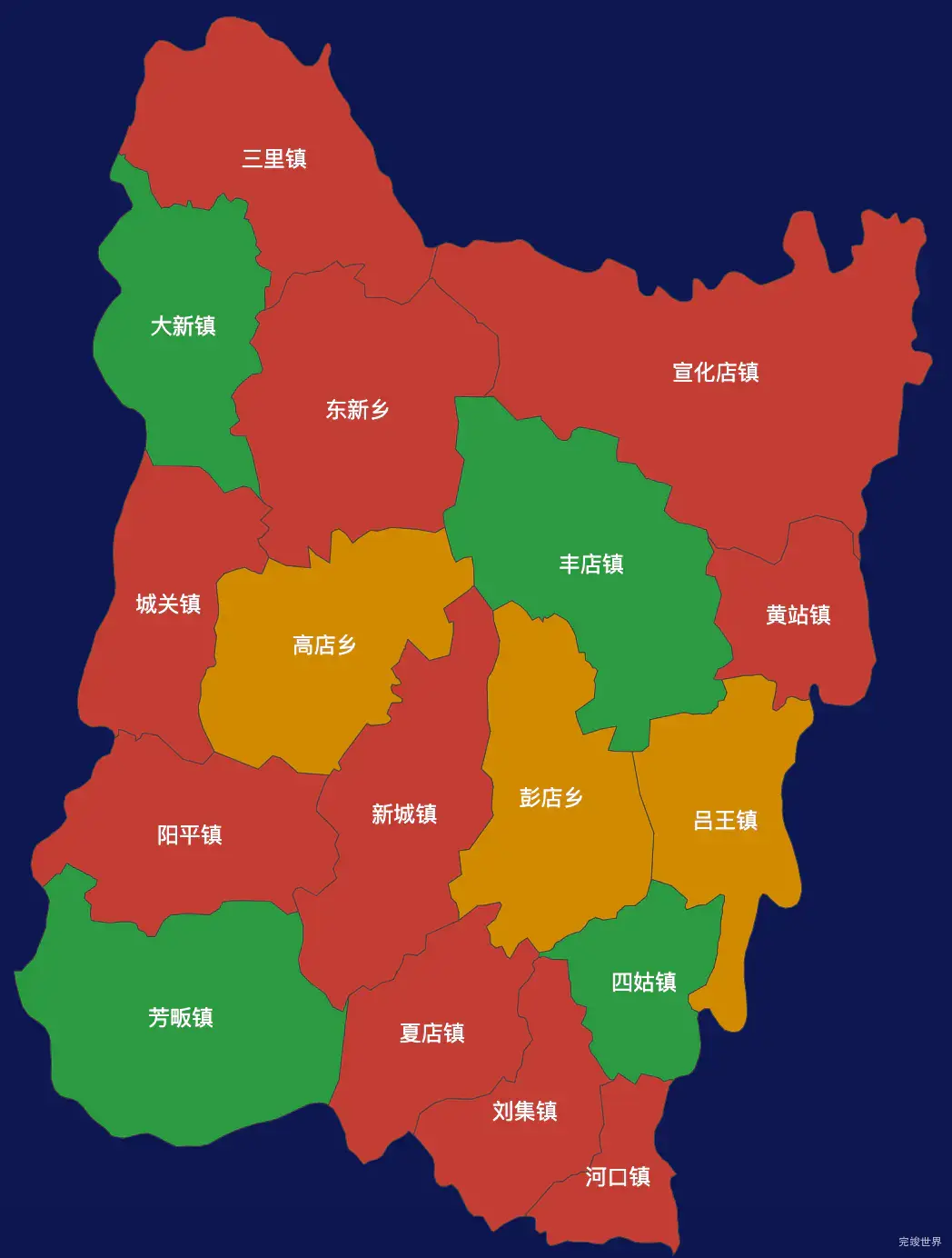 echarts孝感市大悟县geoJson地图局部颜色渐变实例代码